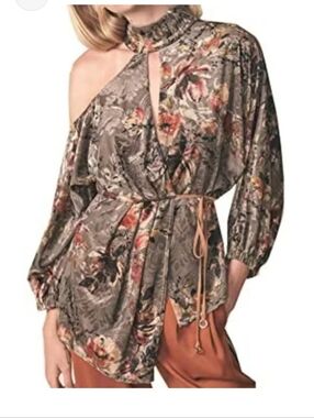 Allen Schwartz Women Mulberry Asymmetric Velvet Burn Out Wrap Dress Blouse